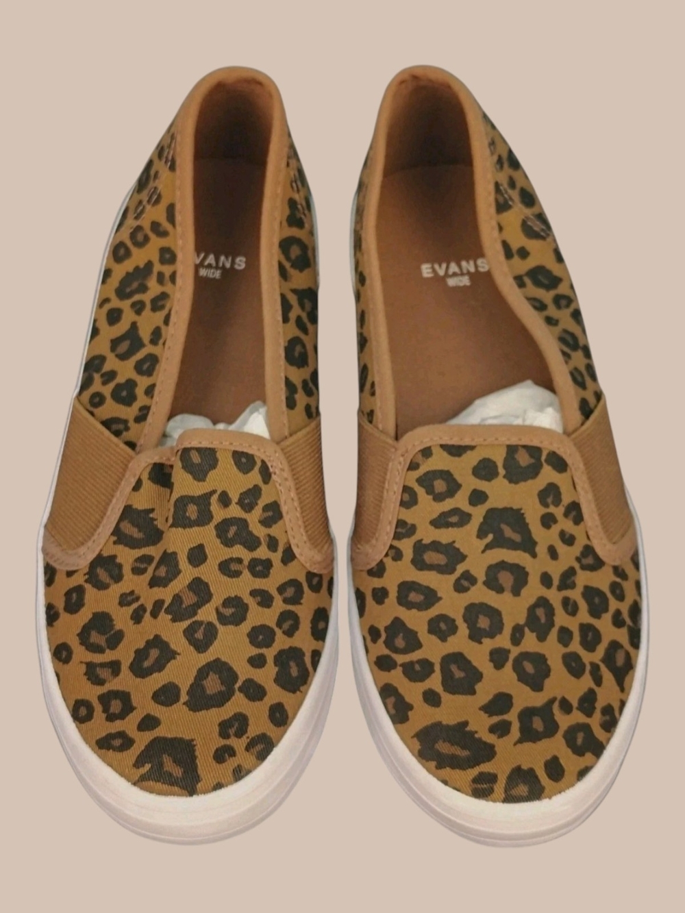 Evans Wide Leopard Print Slip-On Flats - Tan/Black UK4E(6E US).